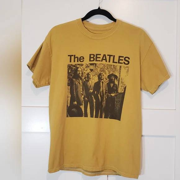 The Beatles 100% Cotton Tee Shirt Mustard Yellow Charcoal Gray Size S/M - Picture 1 of 7